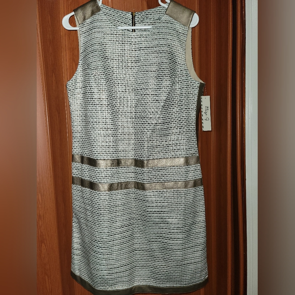 Eliza Sleeveless w/Light Gold Faux Leather Strips - Multi, Sz: 12